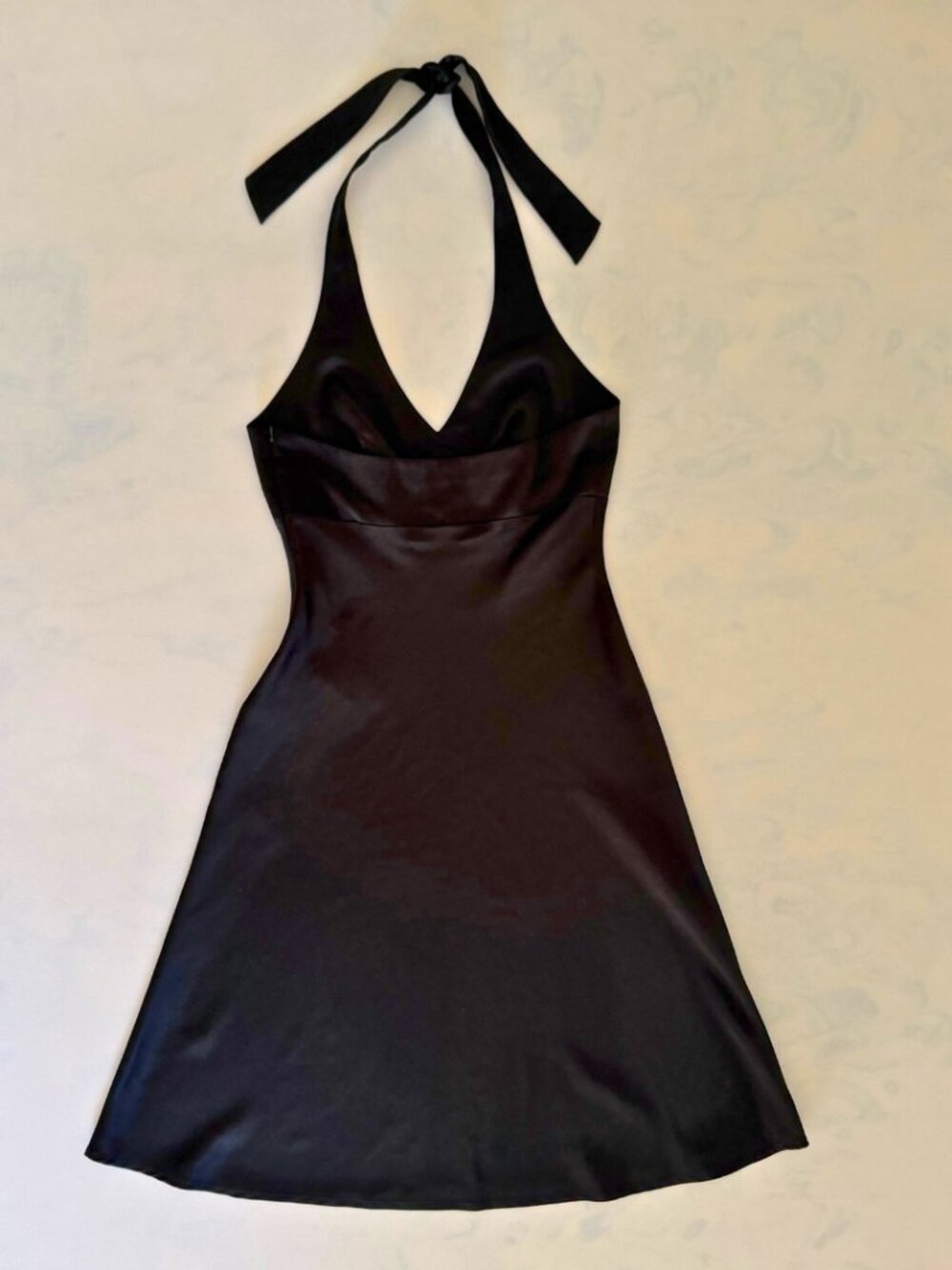 BCBGMAXAZRIA Black Satin Halter Tie Midi Cocktail Dress - Picture 2 of 8